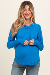 Blue Long Sleeve Exposed Seam Maternity Top