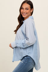 Light Blue Striped Colorblock Button Up Maternity Top