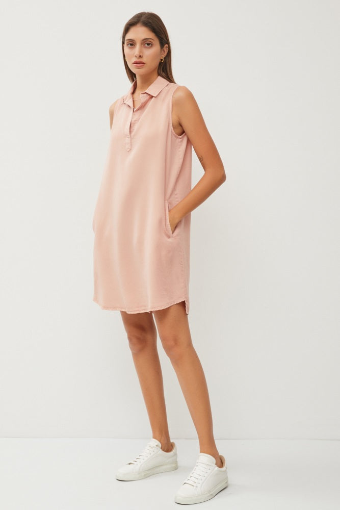 Peach Collared V Neck Dress