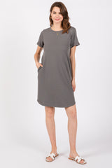 Charcoal French Terry Cuffed Short Sleeve Maternity Dress