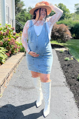 Light Blue Denim Front Pocket Maternity Skirt Overalls