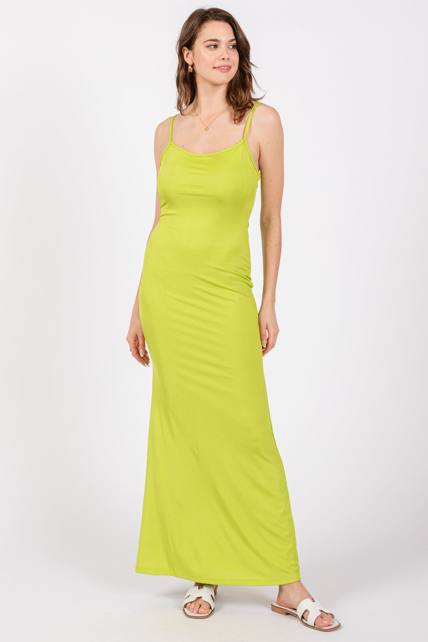 Lime Ribbed Fitted Maternity Maxi Dress