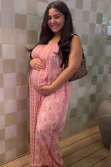 Coral Floral Striped Asymmetrical Maternity Jumpsuit