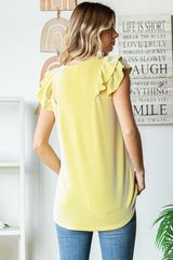 Yellow Flutter Sleeve Ribbed Top
