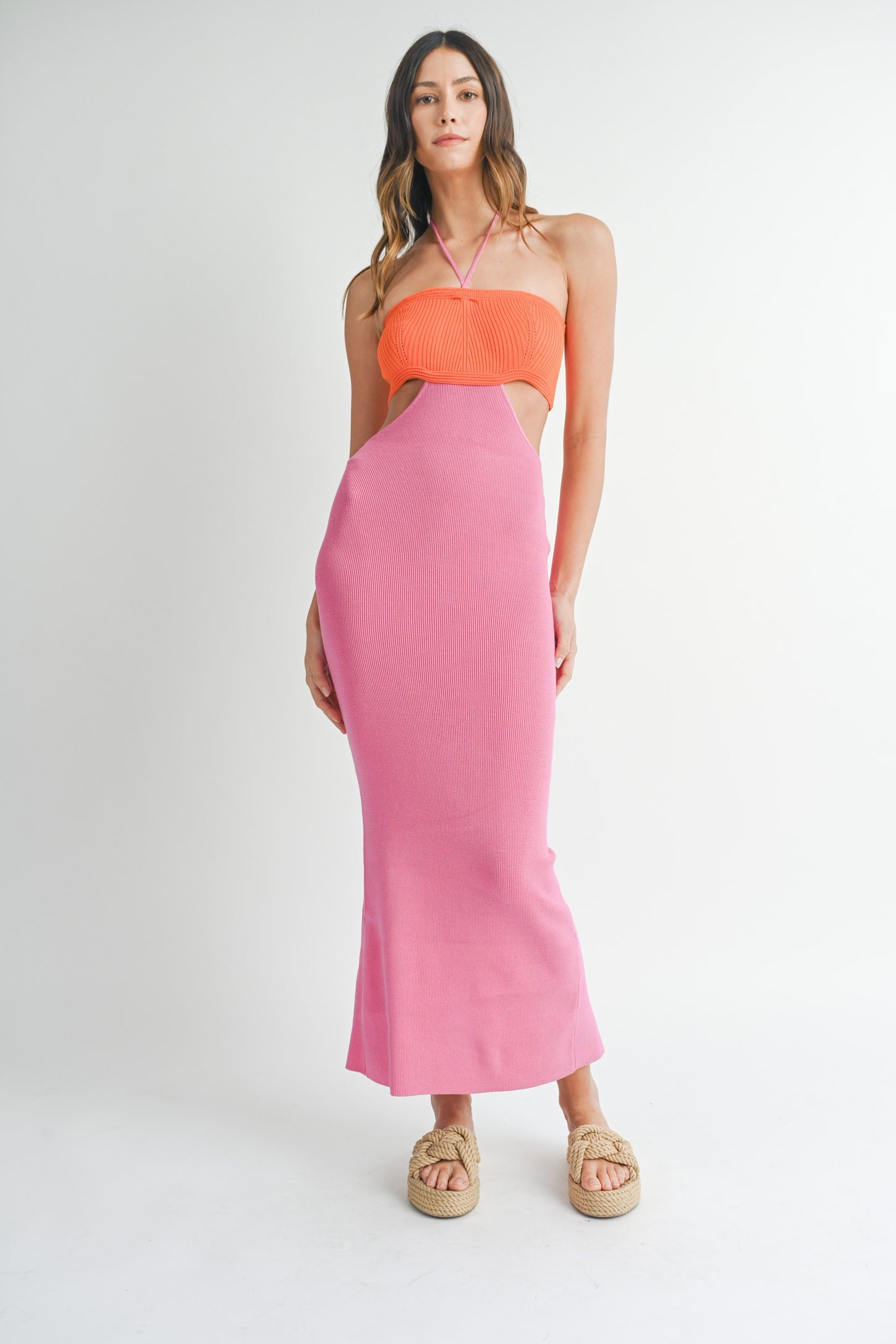 pink and orange colorblock dress Orange Pink Colorblock Fitted Maternity Maxi – PinkBlush