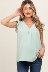 Mint Swiss Dot Flutter Sleeve V-Neck Maternity Top