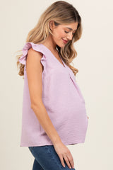 Lavender Swiss Dot Flutter Sleeve V-Neck Maternity Top