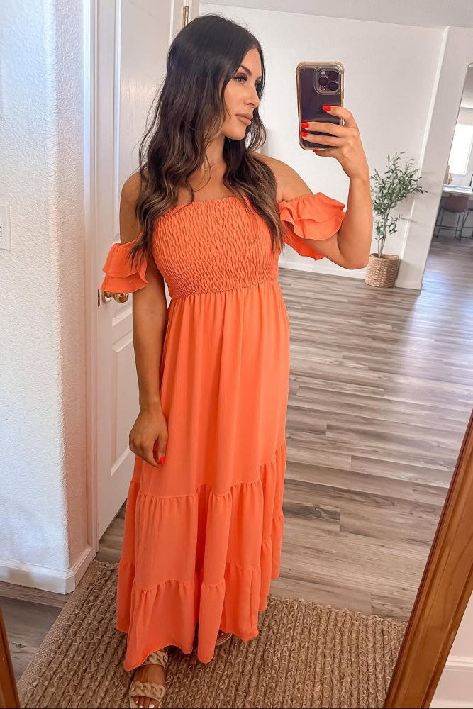 Orange Smocked Wide Leg Jumpsuit