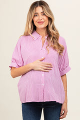 Pink Satin Button Up Maternity Top