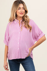 Pink Satin Button Up Maternity Top