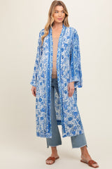 Royal Blue Floral Open Front Maternity Cover Up