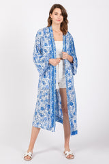 Royal Blue Floral Open Front Cover Up