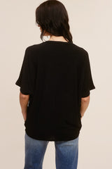 Black V-Neck Crepe Knit Top