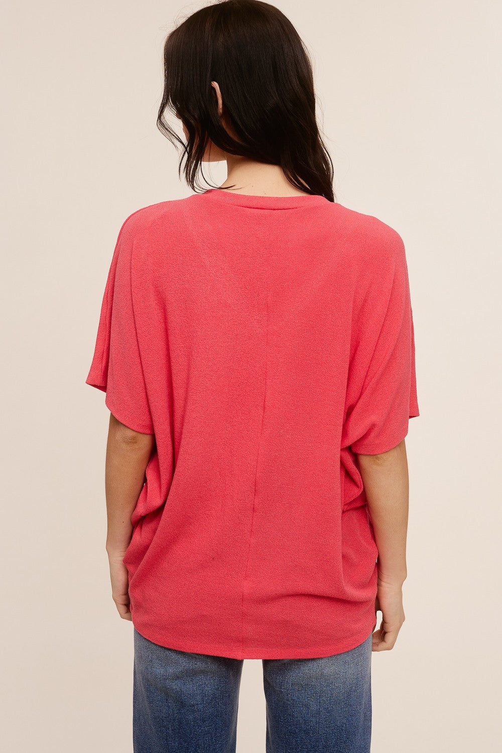 Coral V-Neck Crepe Knit Top