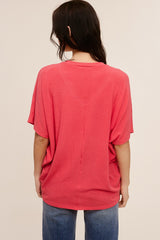 Coral V-Neck Crepe Knit Top