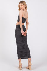 Charcoal Rhinestone Crop Top and Skirt Set