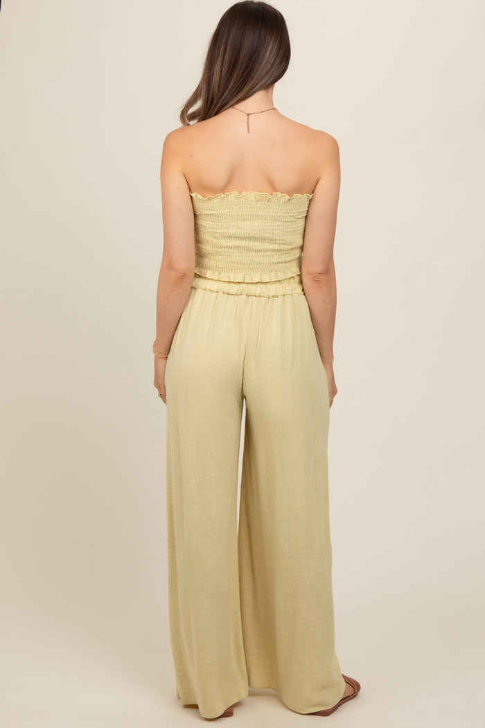 Yellow Front Tie Crop Top and Pant Maternity Set