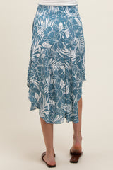 Blue Floral Smocked Waist Round Hem Maternity Midi Skirt