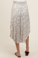 Light Olive Textured Dot Smocked Round Hem Maternity Midi Skirt
