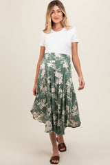 Jade Floral Embroidered Smocked Round Hem Maternity Midi Skirt