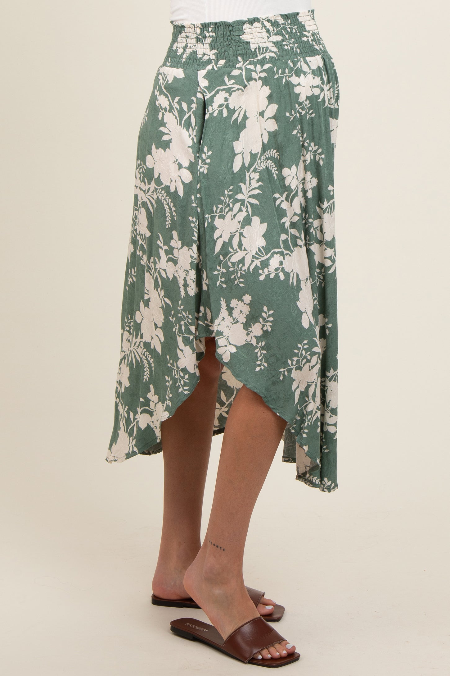 Jade Floral Embroidered Smocked Round Hem Maternity Midi Skirt