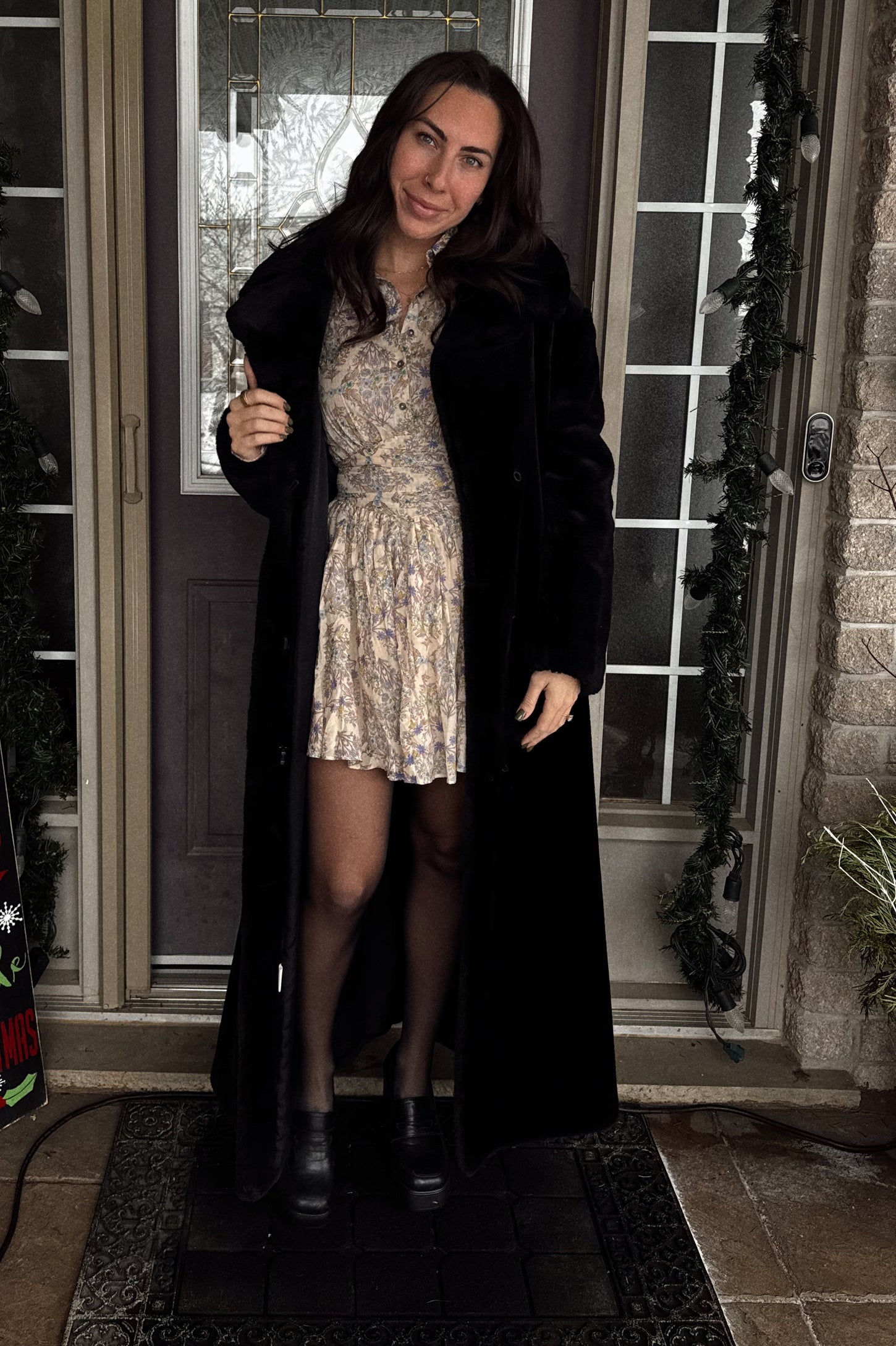 Natural Printed Long Sleeve Dress