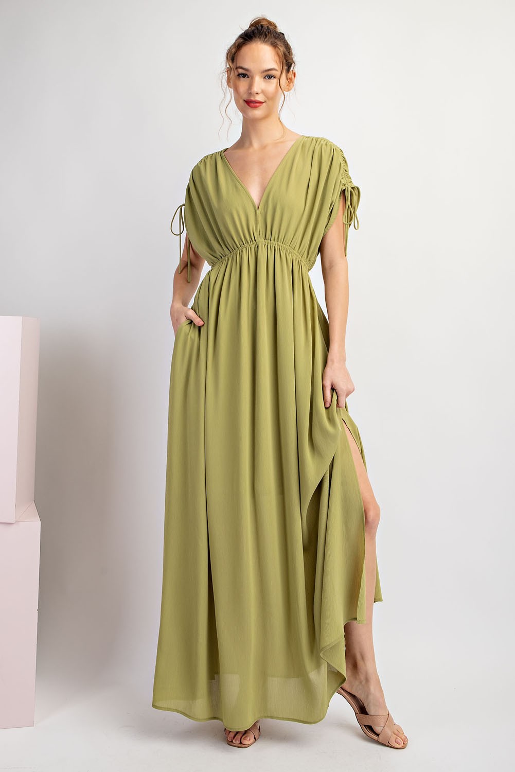 light olive maxi dress Theresea Halter Knit Maxi Dress / Light Olive | MESHKI