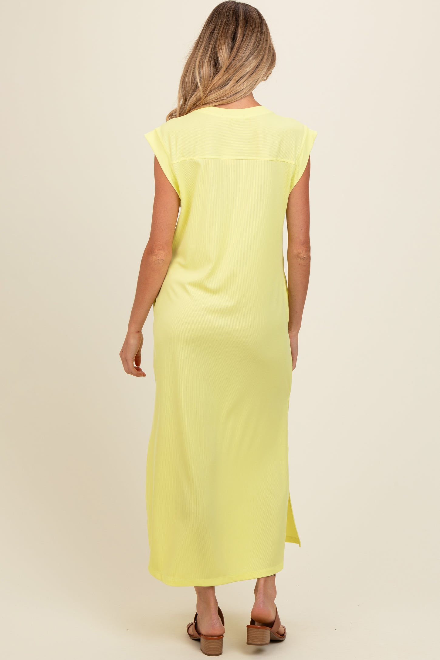 Yellow Short Dolman Sleeve Side Slit Maternity Maxi Dress