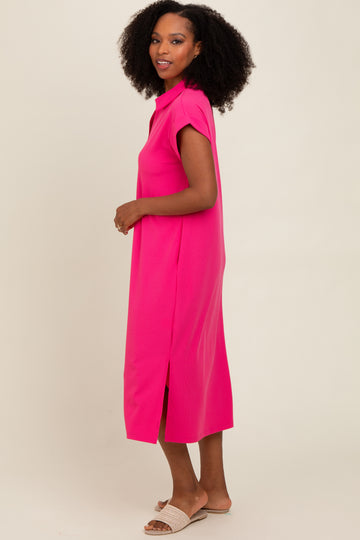 Fuchsia Collared Side Slit Midi Dress