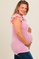 Pink Ribbed Ruffle Sleeve Plus Maternity Top