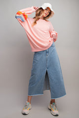 Peach Banded Bottom Terry Pullover