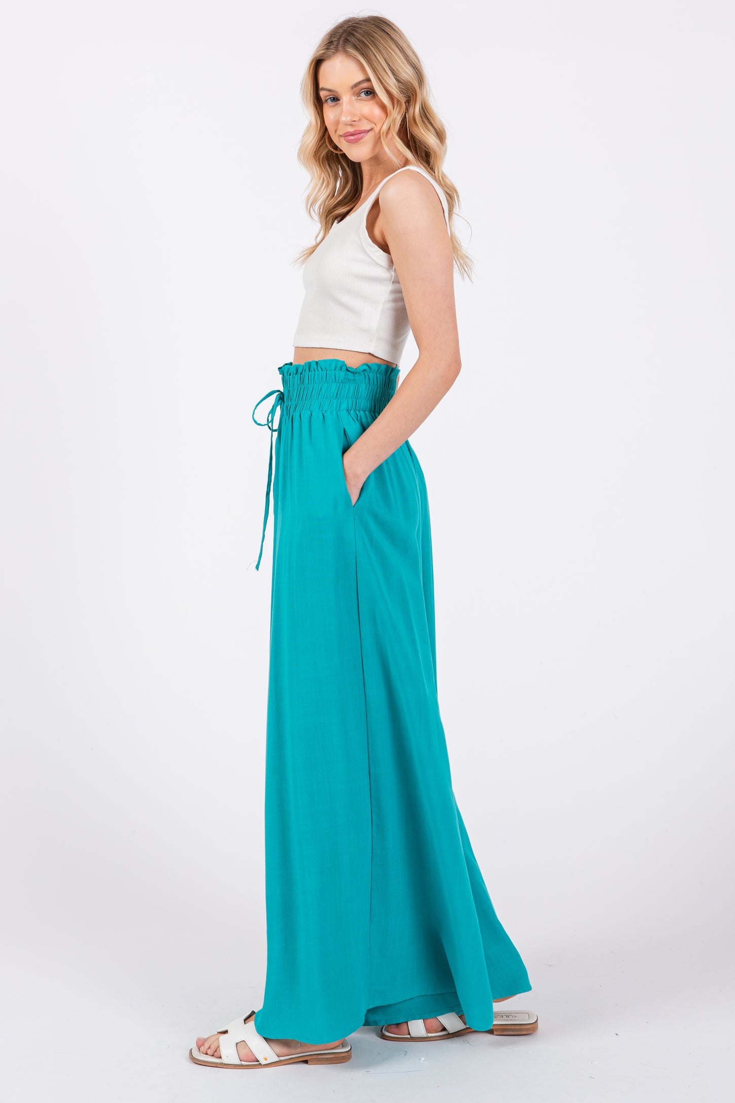 Jade Wide Leg Smocked Lightweight Pants