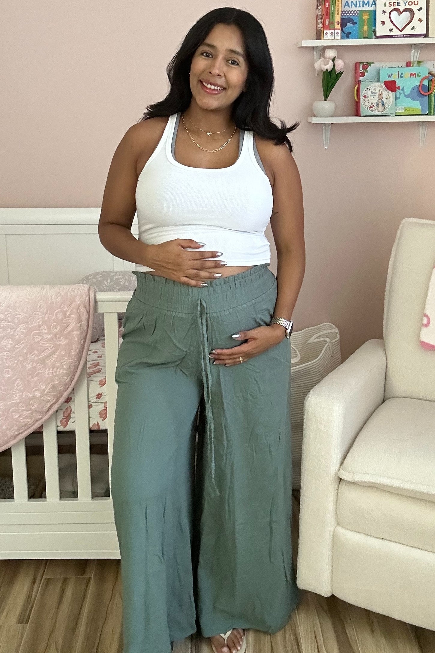 Olive Wide Leg Smocked Lightweight Maternity Pants