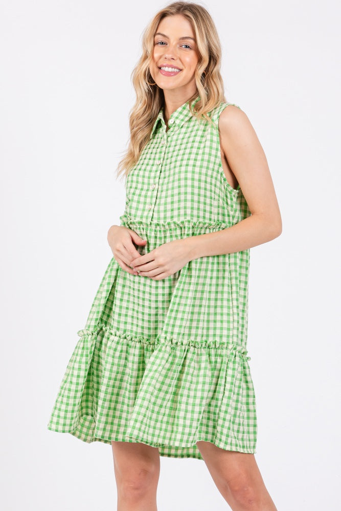 Green Gingham Button Front Collared Maternity Dress PinkBlush Green Gingham Button Front Collared Maternity Dress PinkBlush