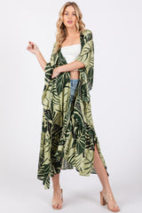 Green Tropical Print Long Cover Up
