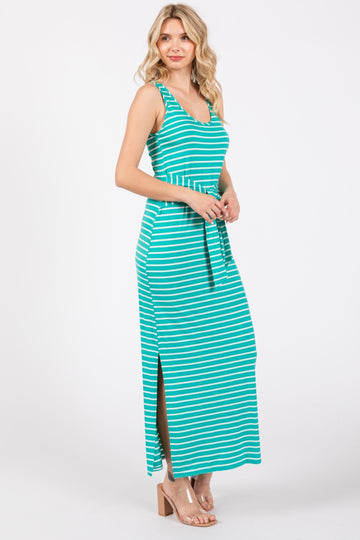 Turquoise Striped Front Tie Dress