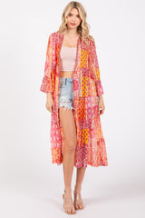 Pink Floral Paisley Metallic Striped Tie Front Cover Up