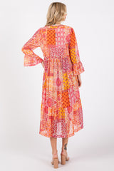 Pink Floral Paisley Metallic Striped Tie Front Cover Up