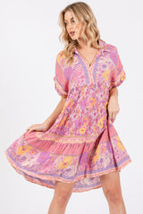 Pink Mixed Floral Tiered Dress