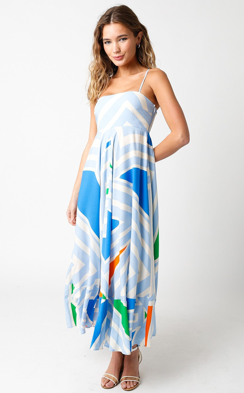 Light Blue Striped Colorblock Maternity Dress