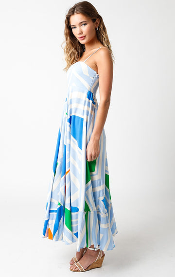 Light Blue Striped Colorblock Dress