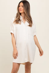Cream Collared Button Down Maternity Shirt Dress