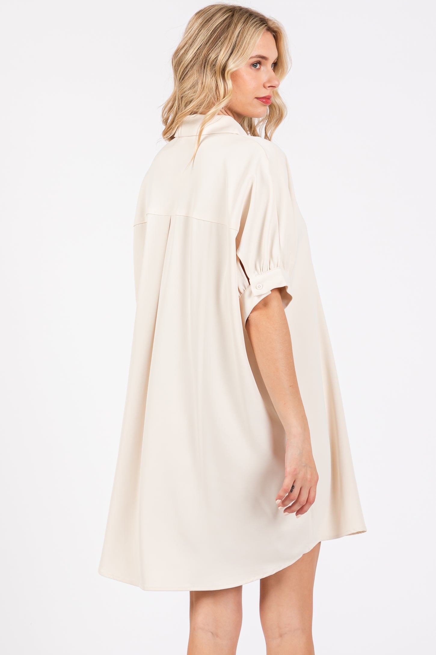 Cream Collared Button Down Shirt Dress