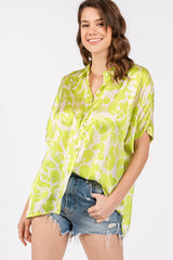 Lime Floral Button Down Maternity Blouse