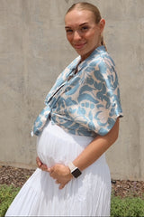 Aqua Floral Button Down Maternity Blouse