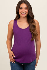 Purple Ribbed Sleeveless Maternity Top