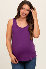 Purple Ribbed Sleeveless Maternity Top