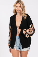 Black Sleeve Crochet Cardigan