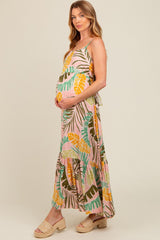Pink Tropical Print Maternity Maxi Dress
