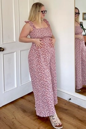 Mauve Floral Flowy Maternity Jumpsuit